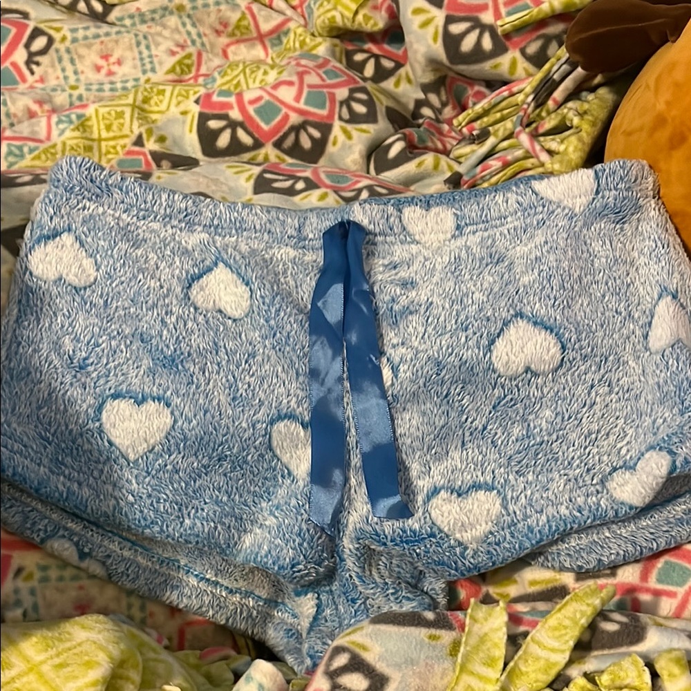 Blue and White Heart Print Pajama Bottoms